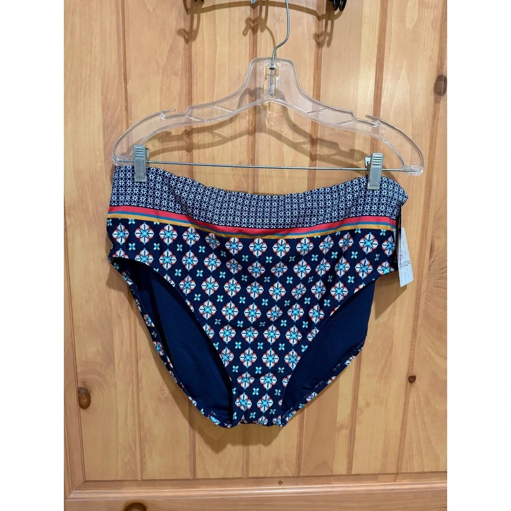 NWT 24th & Ocean Alexandria Tile High Rise Bikini Bottom Navy Tummy Control